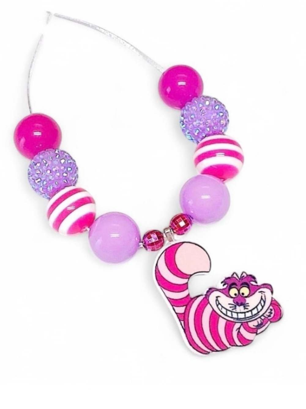Handmade Cheshire Cat Inspired Necklace Alice Wonderland Bubblegum Bead Jewelry